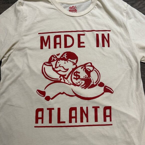 Buckhead Thread ATL Shirt Large Cream Red Tee Made in Atlanta Braves Local Pride - Picture 3 of 6